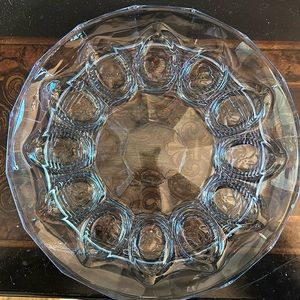 Vintage 12" Heavy Blue Glass Deviled Egg Severing Plate/Platter Holds 12 Eggs